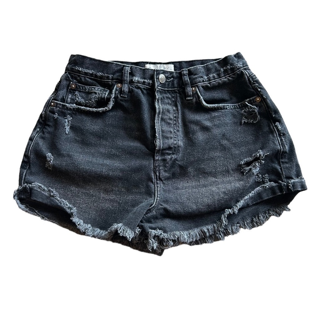 Free People Shorts 29 Distressed Jean High Waist Womens Black